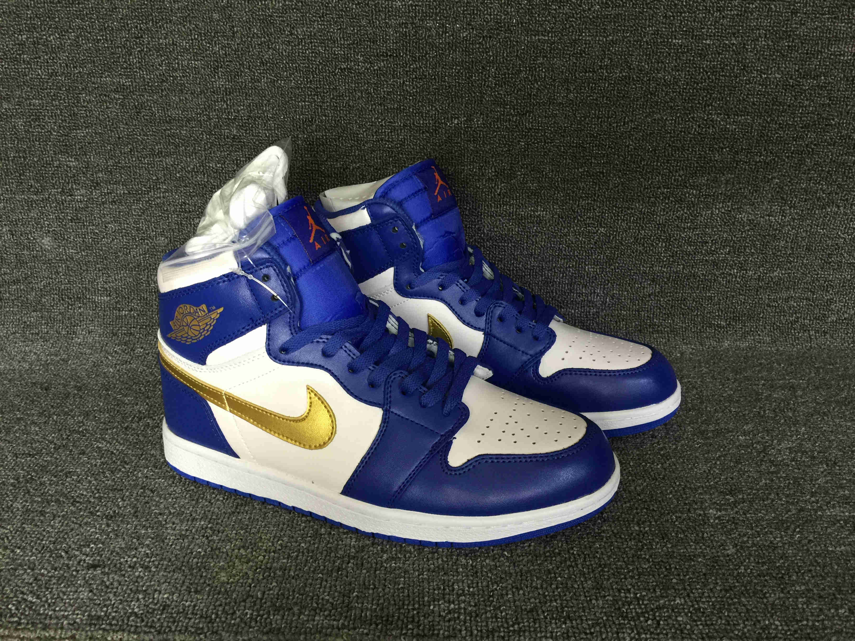Air Jordan 1 Retro Gold Blue White Shoes
